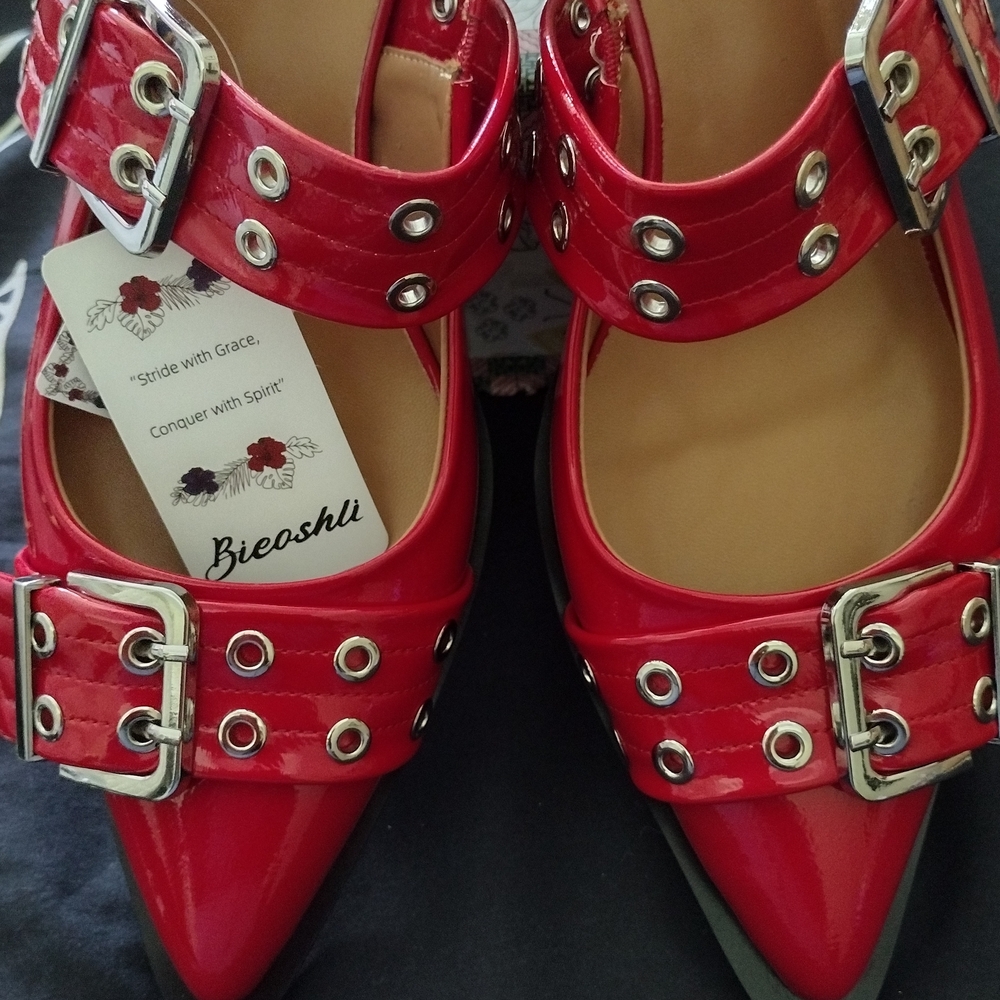 Chic Red Buckled Flats for Women - Picture 10 of 17